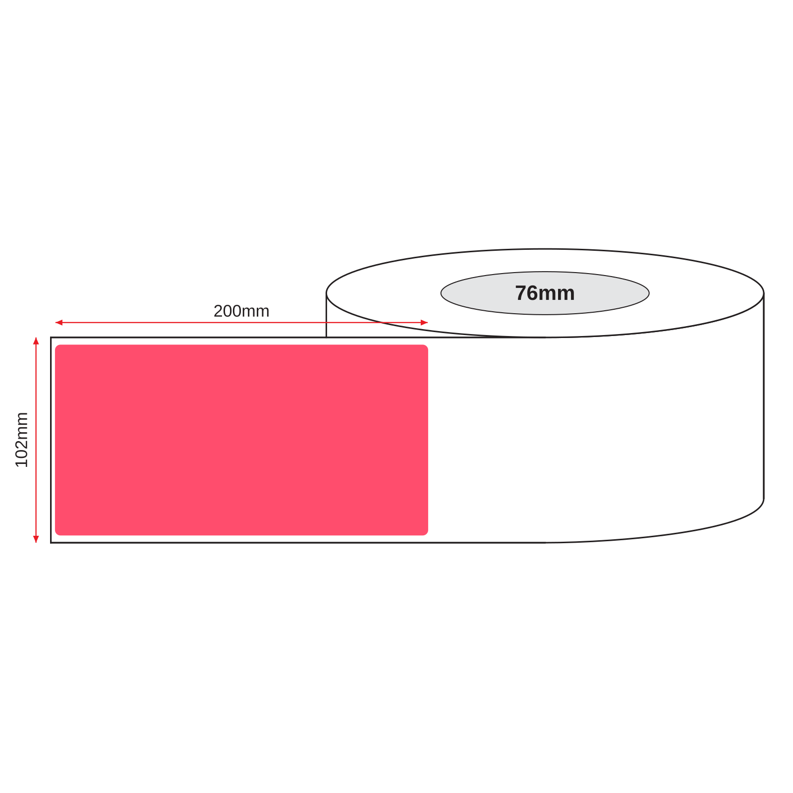 Thermal Direct Label Paper Red Permanent 102mm x 200mm Perf. 750/roll 76mm core - Omni Packaging 