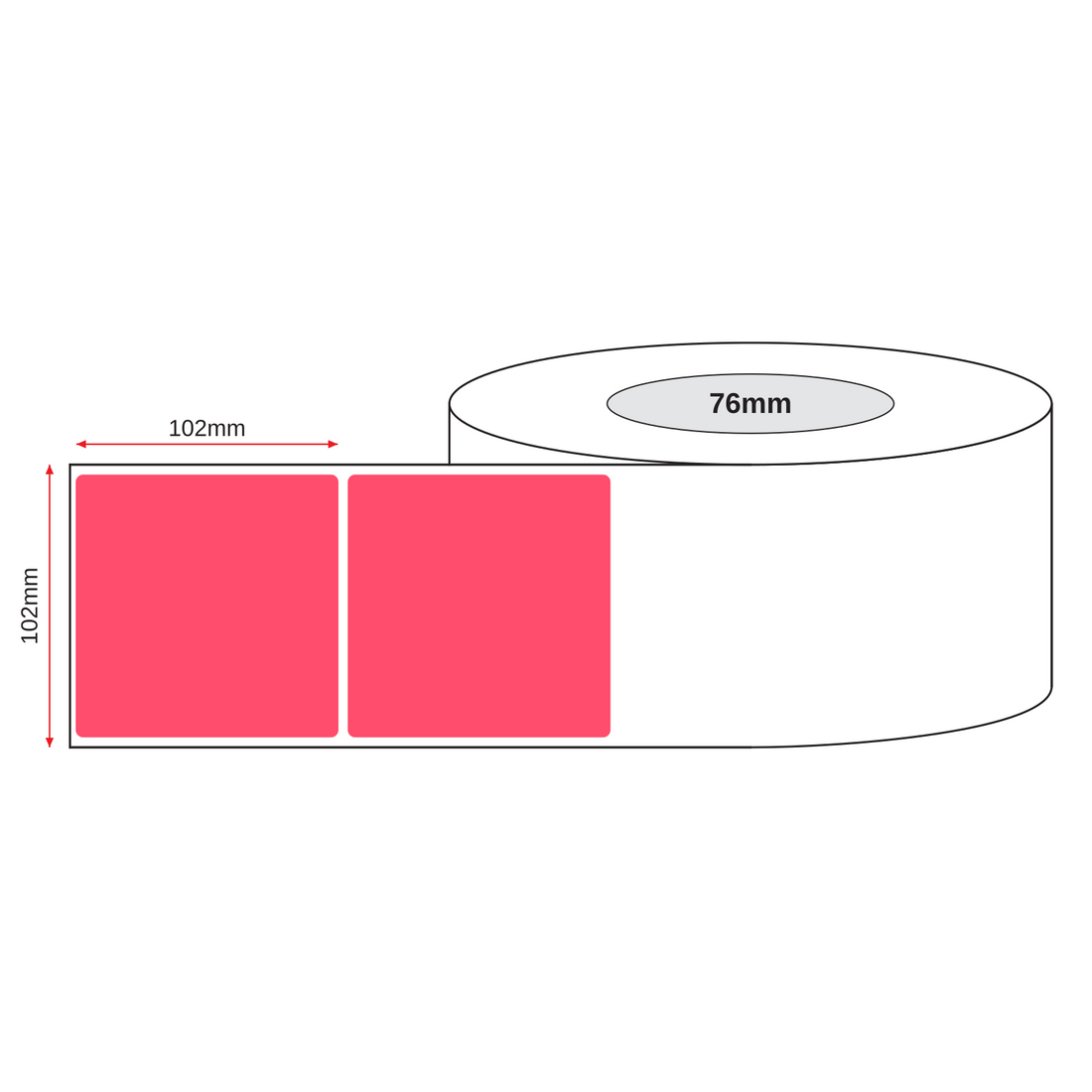 Thermal Transfer Label Paper Red Permanent 102mm x 102mm Perf. 1500/roll 76mm core - Omni Packaging 