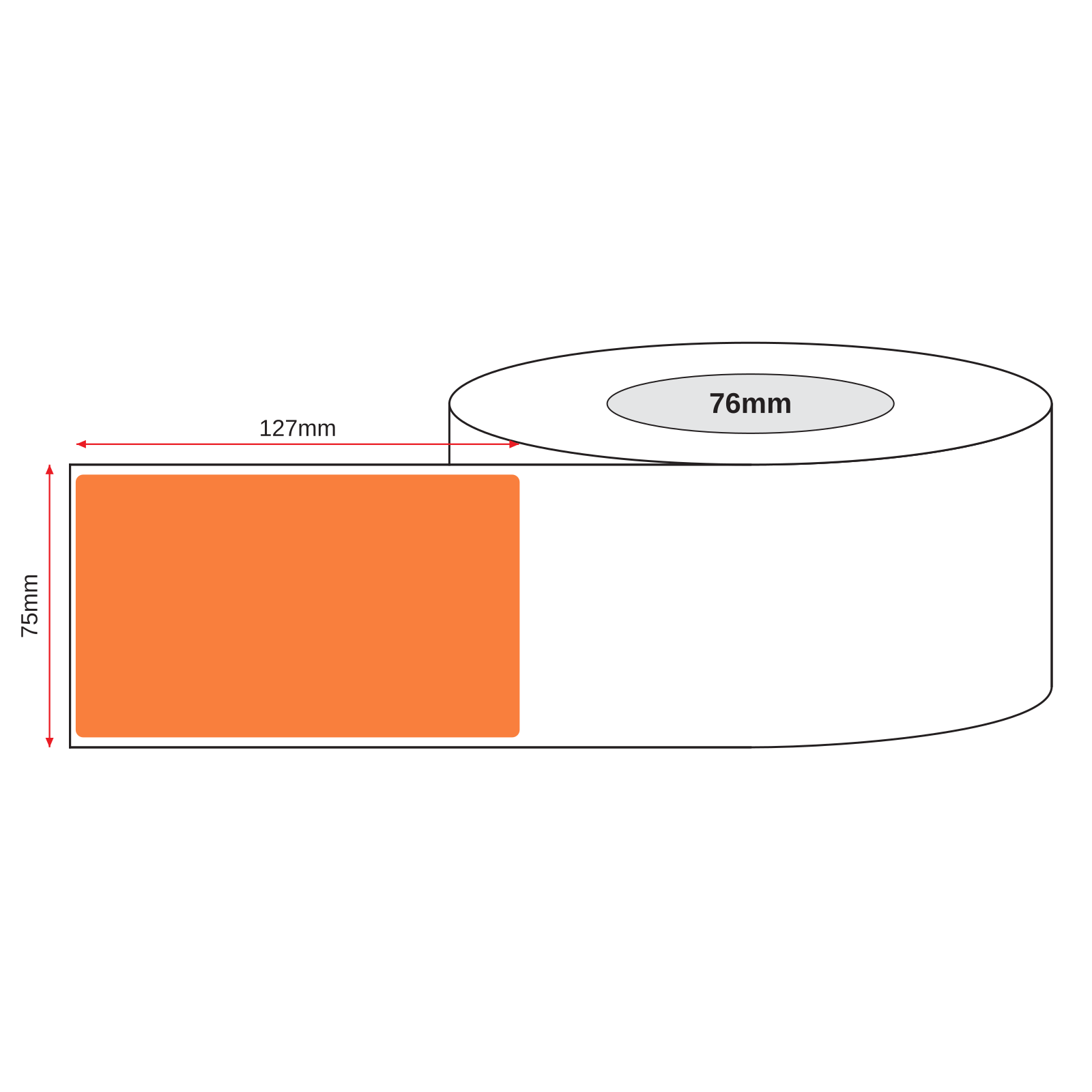 Thermal Direct Label Paper Orange Permanent 75mm x 127mm Perf. 1100/roll 76mm core - Omni Packaging 