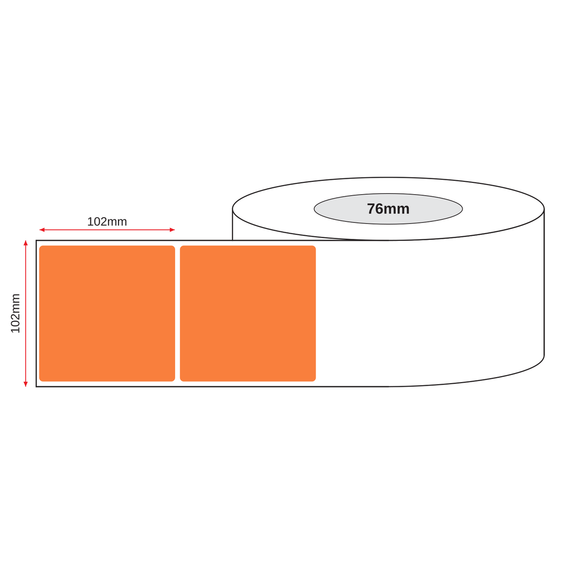 Thermal Transfer Label Paper Orange Permanent 102mm x 102mm Perf. 1500/roll 76mm core - Omni Packaging 