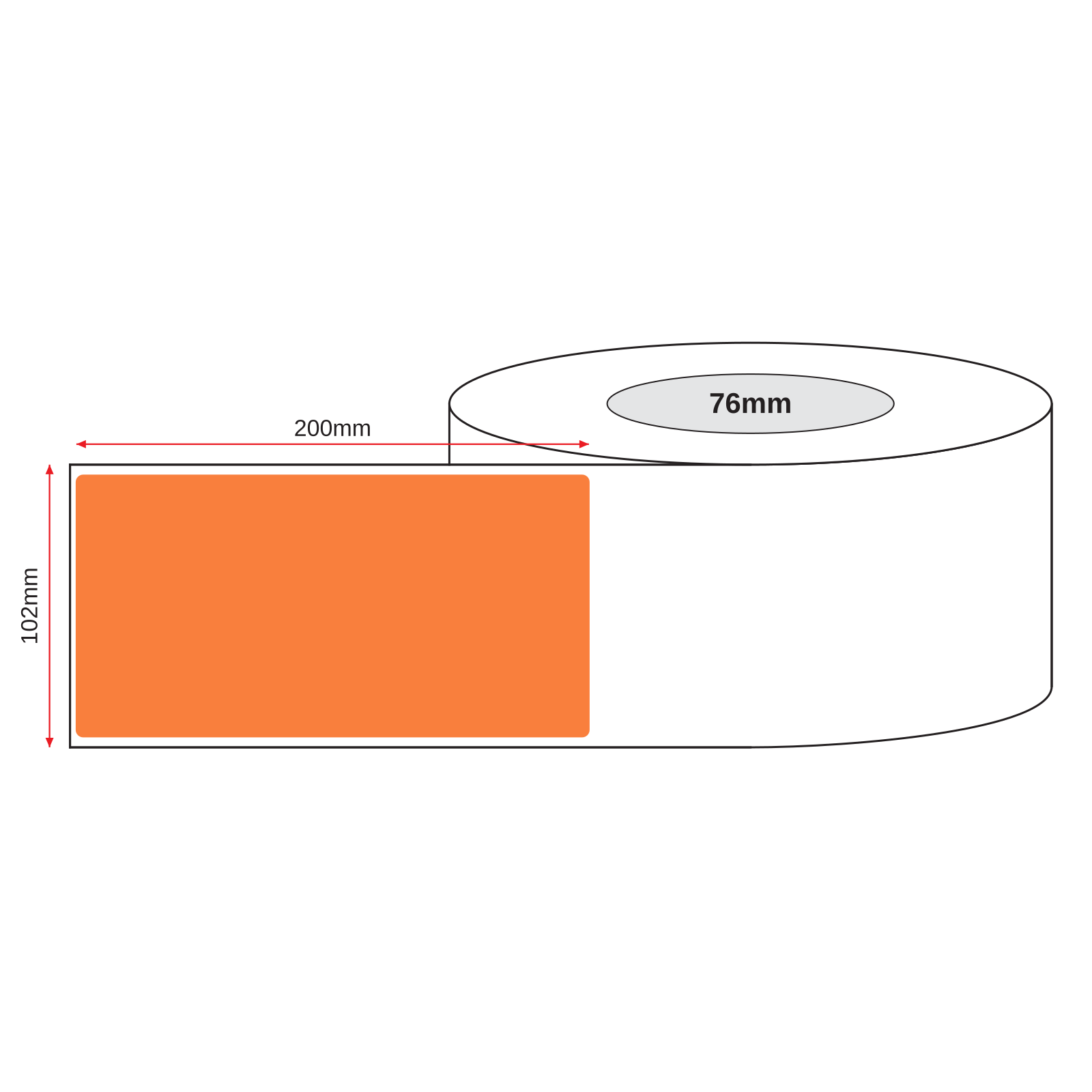 Thermal Transfer Label Paper Orange Permanent 102mm x 200mm Perf. 750/roll 76mm core - Omni Packaging 