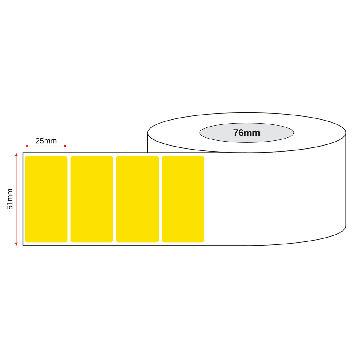 Thermal Direct Label Paper Yellow Permanent 51mm x 25mm Perf. 5100/roll 76mm core - Omni Packaging 