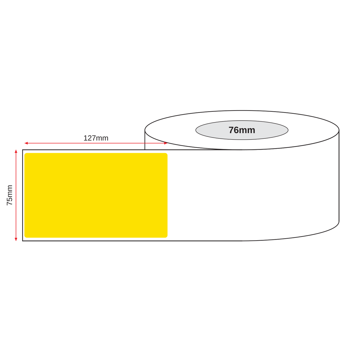 Thermal Direct Label Paper Yellow Permanent 75mm x 127mm Perf. 1100/roll 76mm core - Omni Packaging 