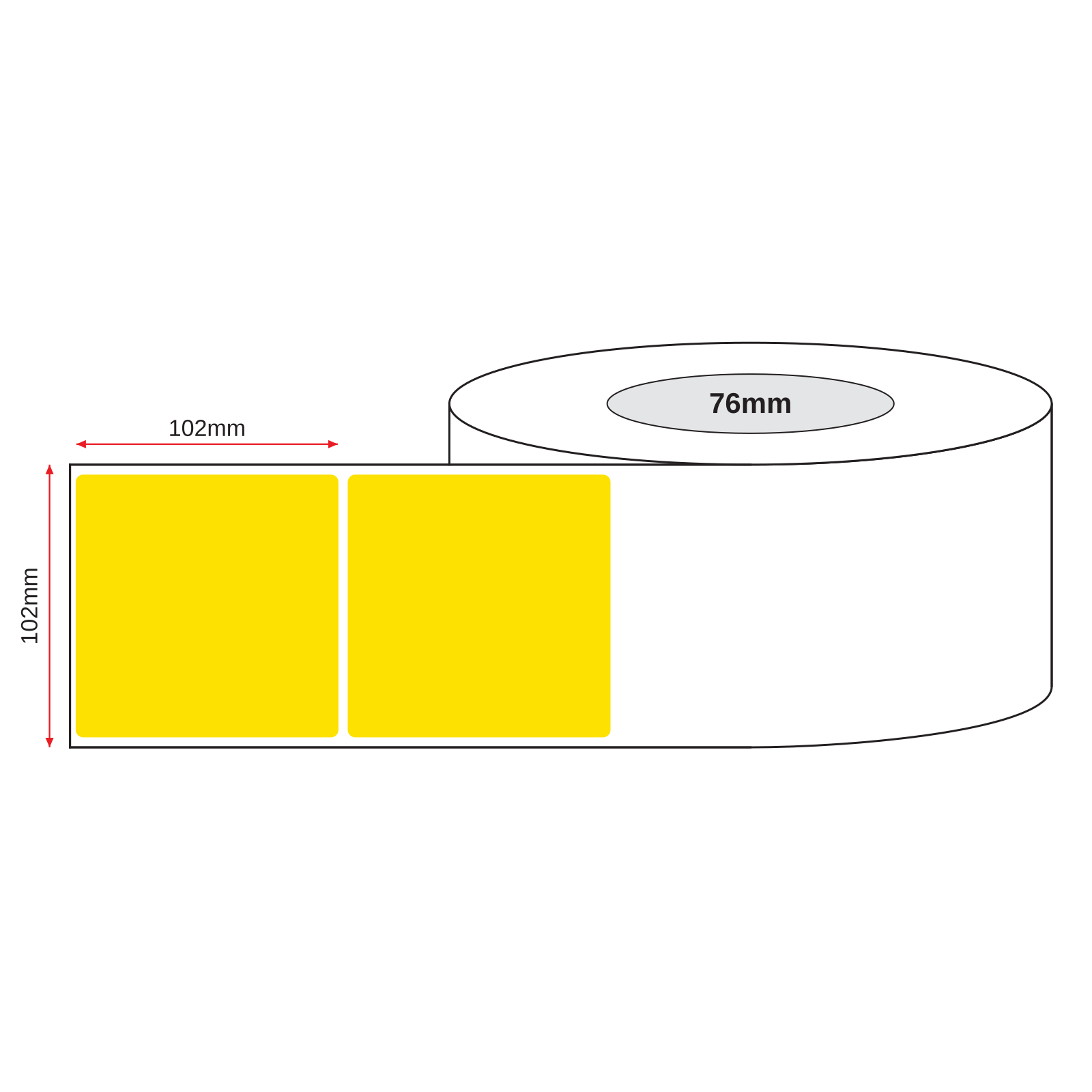 Thermal Direct Label Paper Yellow Permanent 102mm x 102mm Perf. 1500/roll 76mm core - Omni Packaging 
