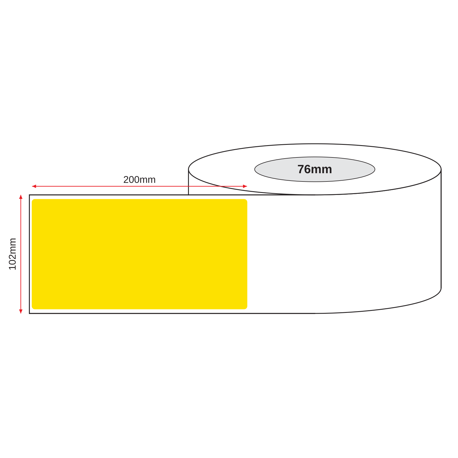 Thermal Direct Label Paper Yellow Permanent 102mm x 200mm Perf. 750/roll 76mm core - Omni Packaging 