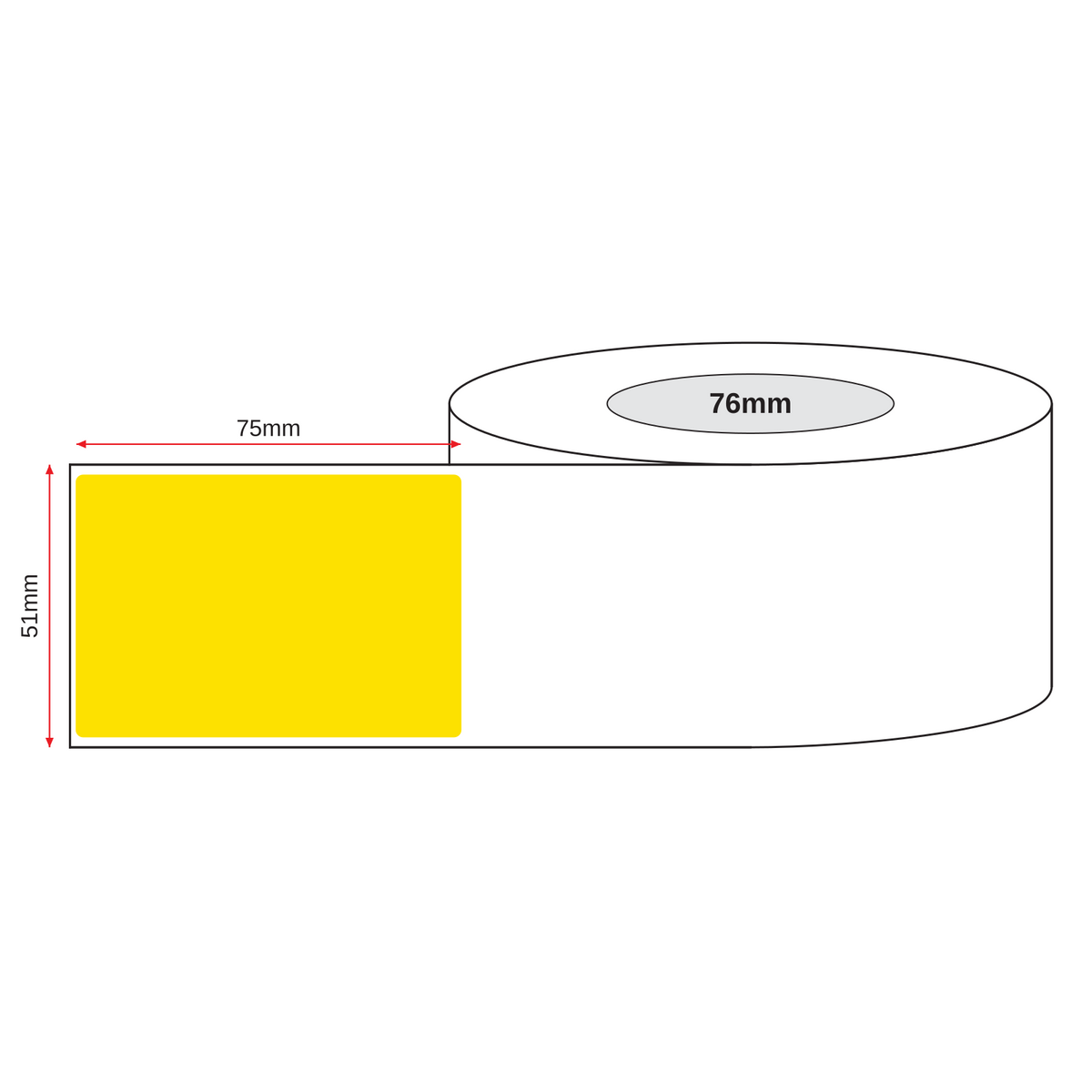 Thermal Transfer Label Paper Yellow Permanent 51mm x 75mm Perf. 1750/roll 76mm core - Omni Packaging 