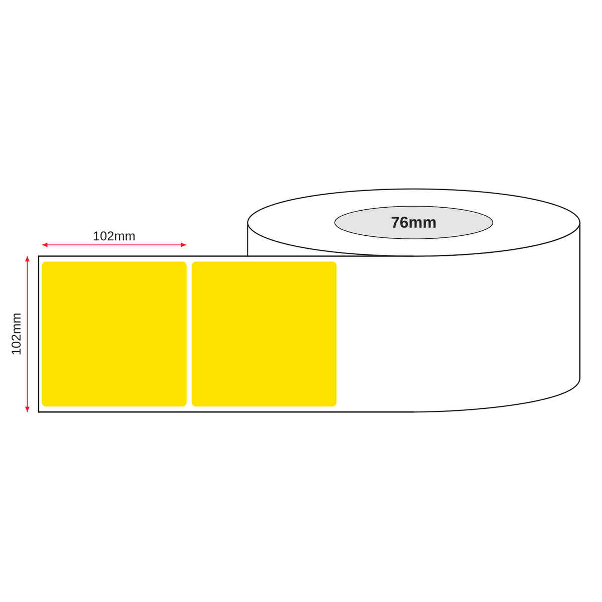 Thermal Transfer Label Paper Yellow Permanent 102mm x 102mm Perf. 1500/roll 76mm core - Omni Packaging 