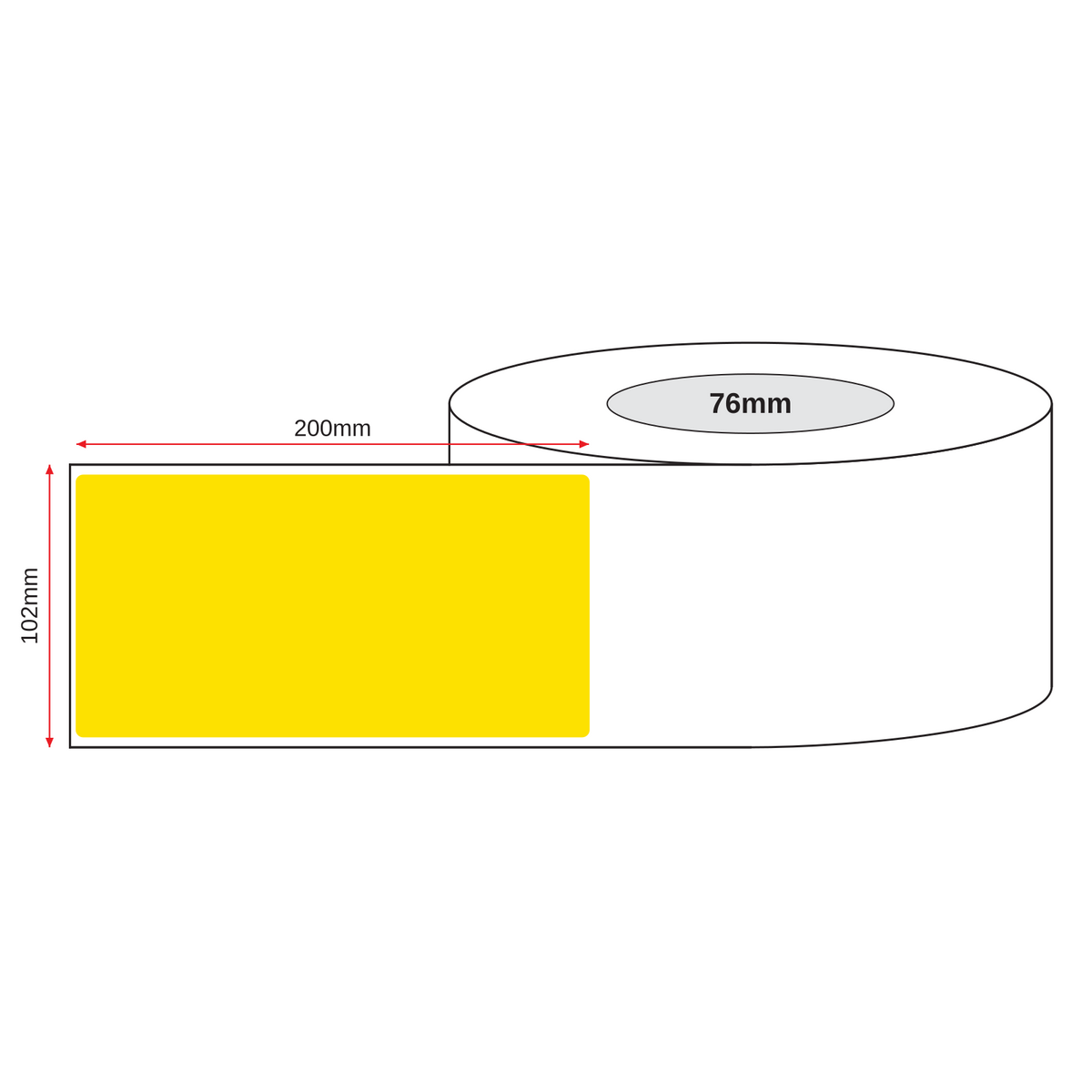 Thermal Transfer Label Paper Yellow Permanent 102mm x 200mm Perf. 750/roll 76mm core - Omni Packaging 