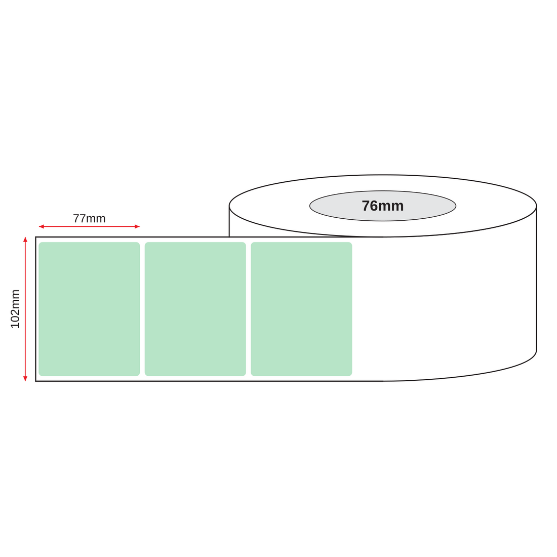 Thermal Direct Label Paper Green Permanent 102mm x 77mm Perf. 1750/roll 76mm core - Omni Packaging 