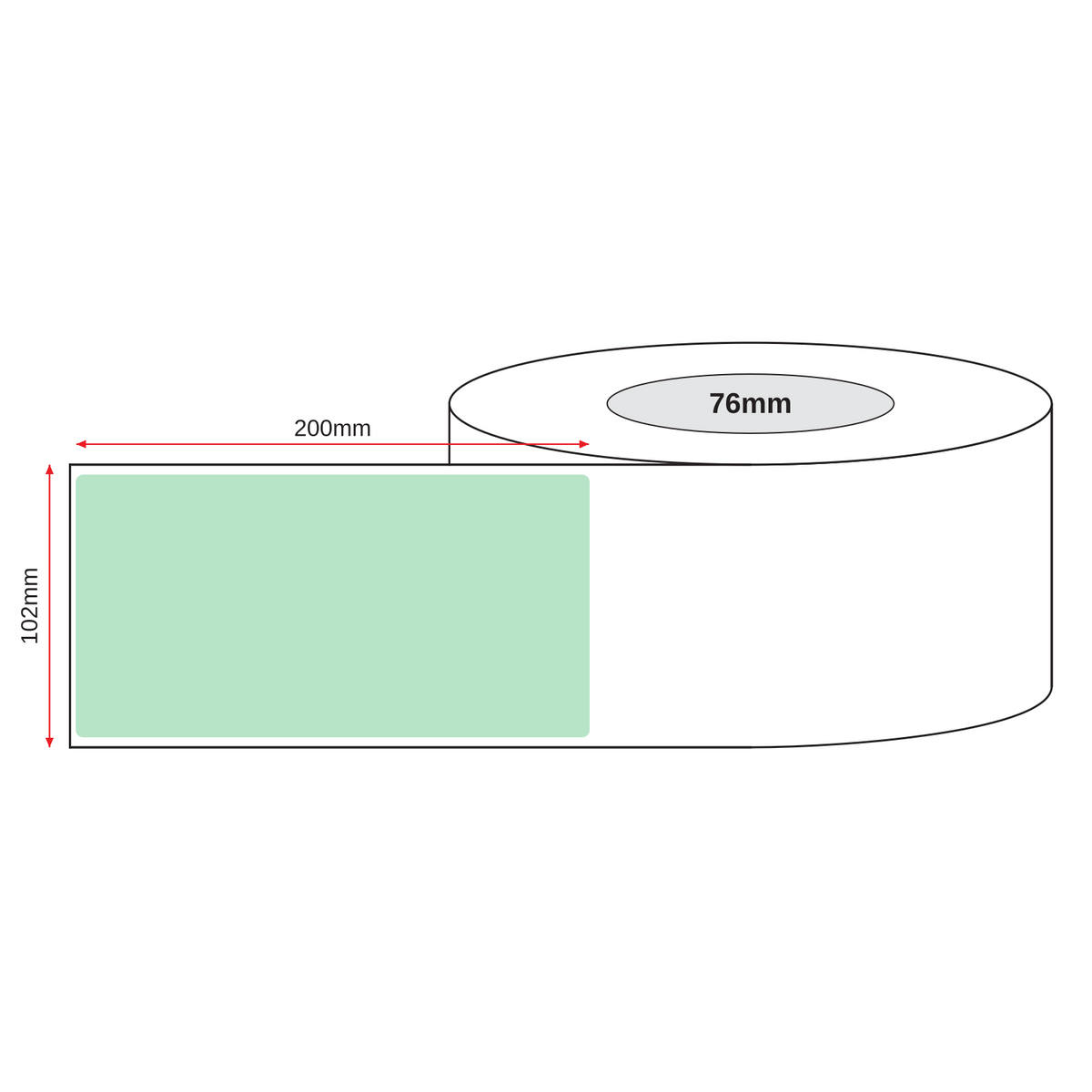 Thermal Direct Label Paper Green Permanent 102mm x 200mm Perf. 750/roll 76mm core - Omni Packaging 