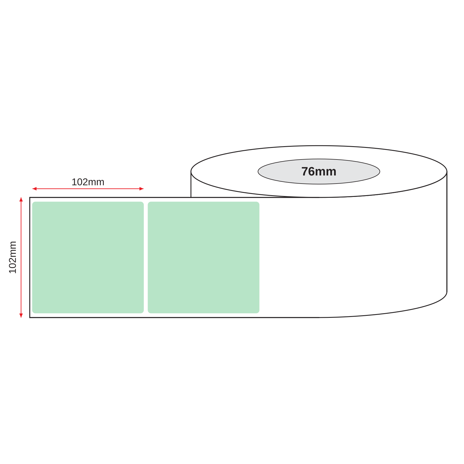 Thermal Transfer Label Paper Green Permanent 102mm x 102mm Perf. 1500/roll 76mm core - Omni Packaging 