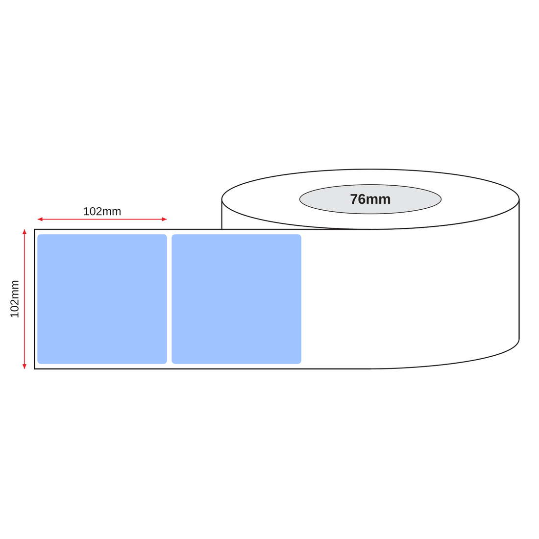 Thermal Direct Label Paper Blue Permanent 102mm x 102mm Perf. 1500/roll 76mm core - Omni Packaging 