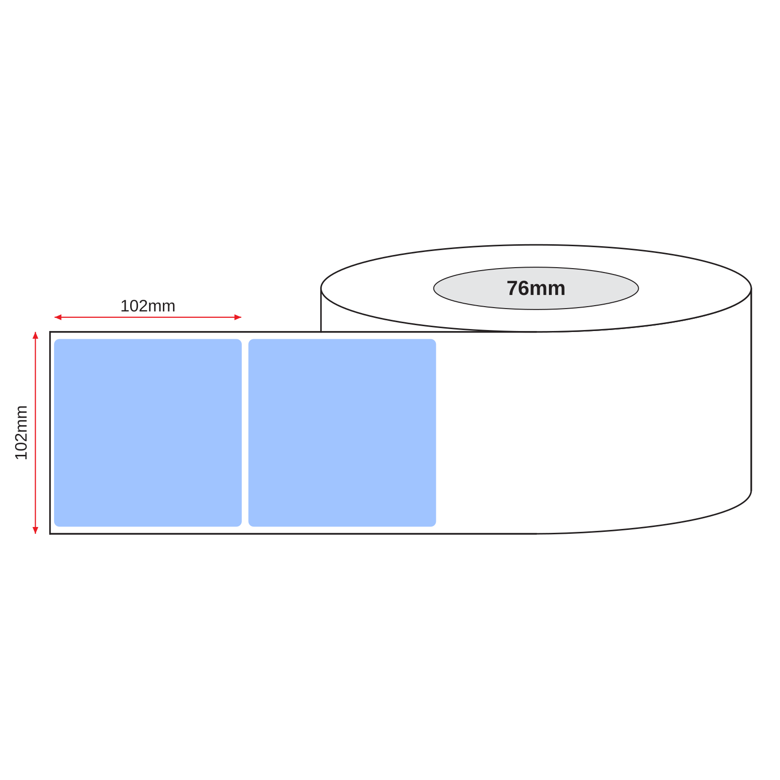 Thermal Direct Label Paper Blue Permanent 102mm x 102mm Perf. 1500/roll 76mm core - Omni Packaging 