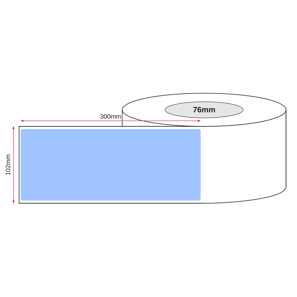 Thermal Direct Label Paper Blue Permanent 102mm x 300mm Perf. 500/roll 76mm core - Omni Packaging 