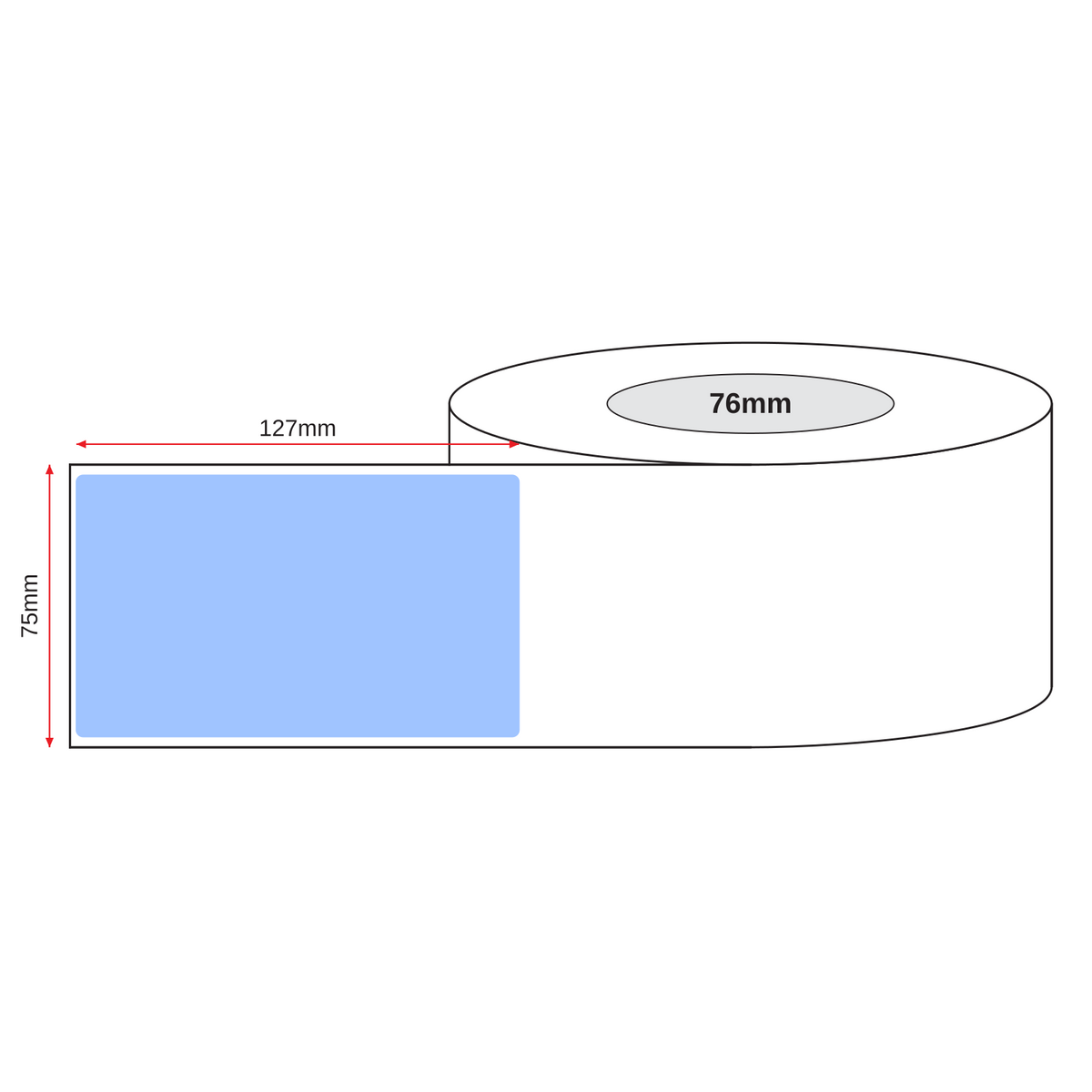 Thermal Transfer Label Paper Blue Permanent 75mm x 127mm Perf. 1100/roll 76mm core - Omni Packaging 
