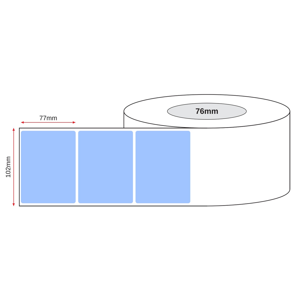 Thermal Transfer Label Paper Blue Permanent 102mm x 77mm Perf. 1750/roll 76mm core - Omni Packaging 