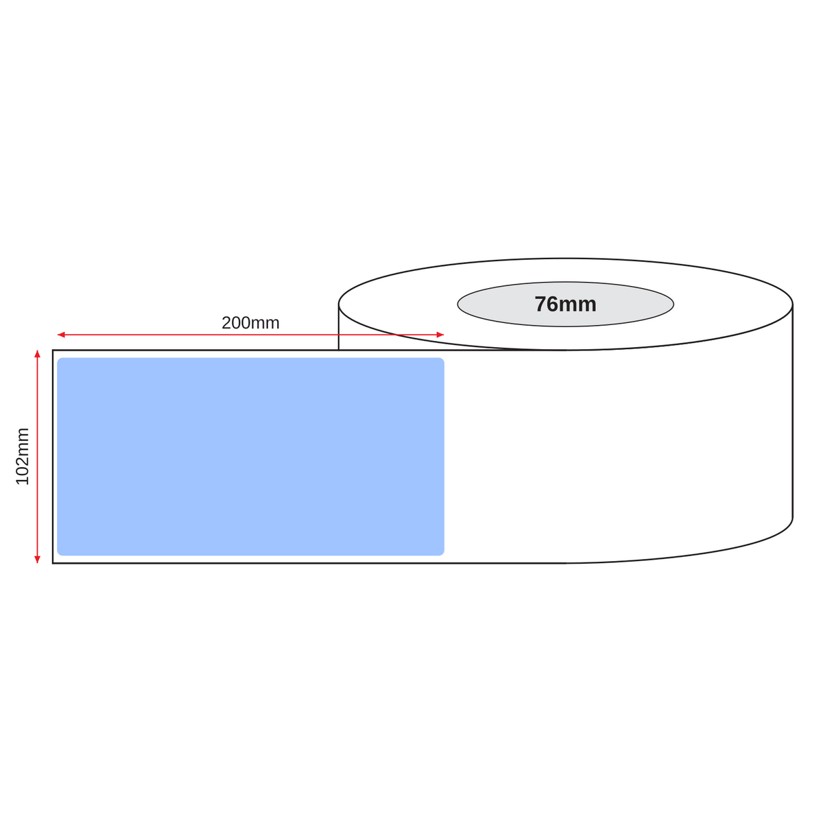 Thermal Transfer Label Paper Blue Permanent 102mm x 200mm Perf. 750/roll 76mm core - Omni Packaging 