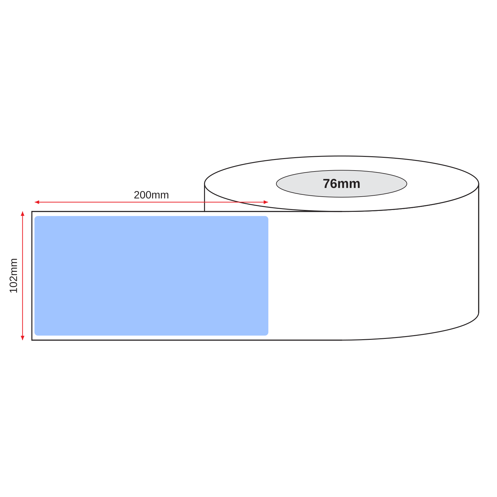 Thermal Transfer Label Paper Blue Permanent 102mm x 200mm Perf. 750/roll 76mm core - Omni Packaging 