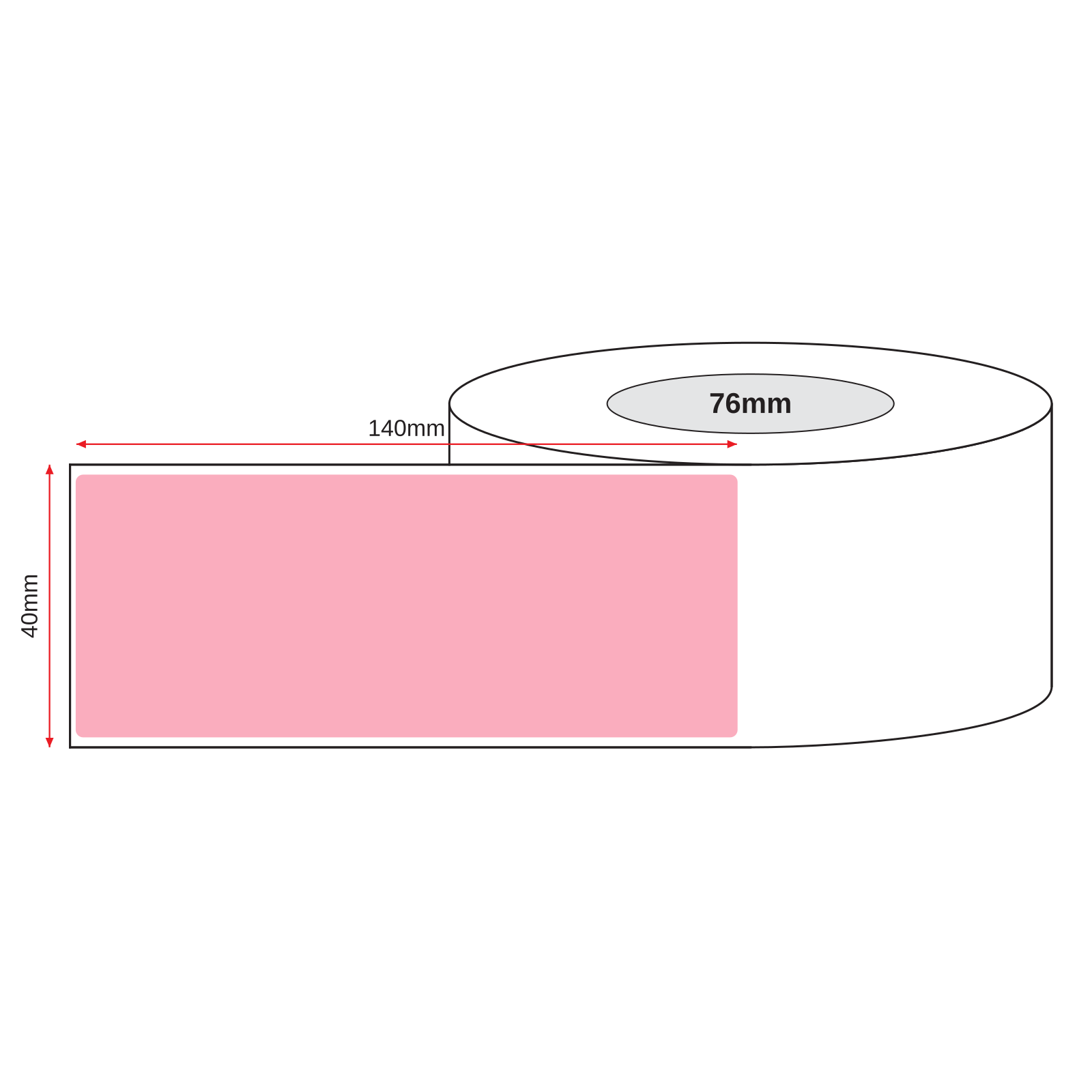 Thermal Direct Label Paper Pink Permanent 40mm x 140mm Perf. 1000/roll 76mm core - Omni Packaging 