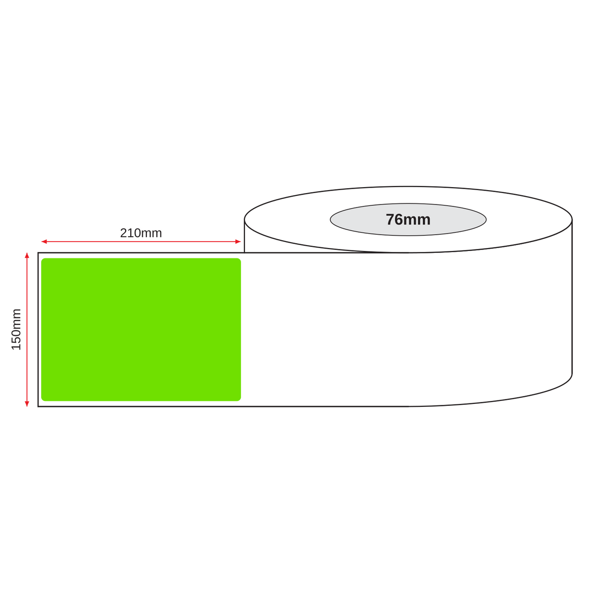 Thermal Direct Label Paper Fl. Green Permanent 150mm x 210mm Perf. 750/roll 76mm core - Omni Packaging 
