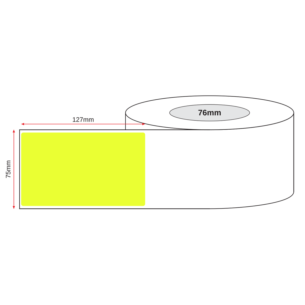 Thermal Direct Label Paper Fl. Yellow Permanent 75mm x 127mm Perf. 1100/roll 76mm core - Omni Packaging 