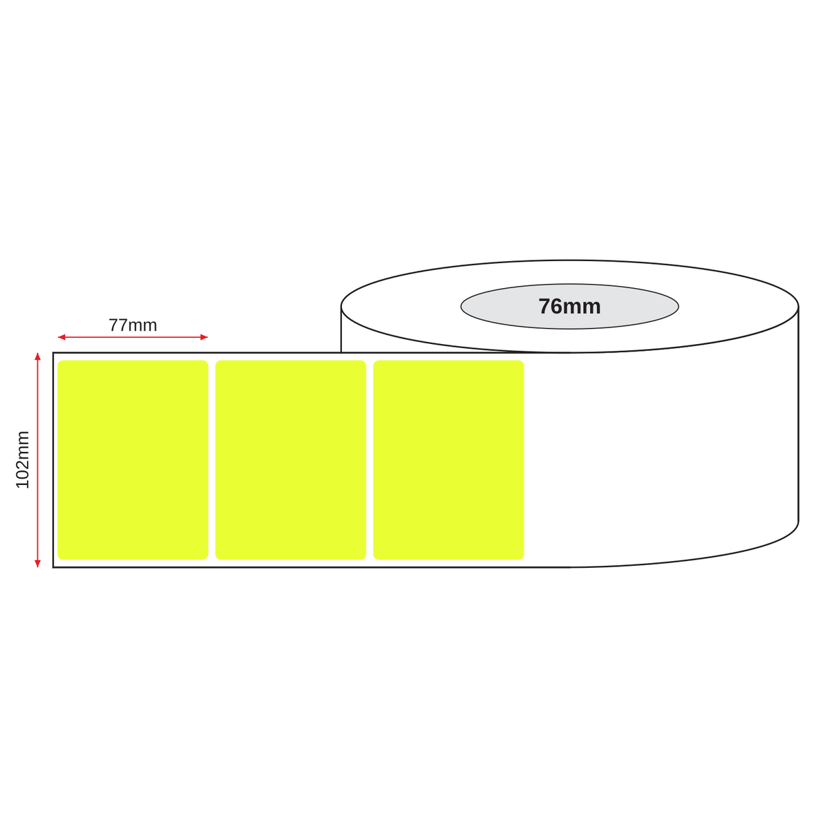 Thermal Direct Label Paper Fl. Yellow Permanent 102mm x 77mm Perf. 1750/roll 76mm core - Omni Packaging 