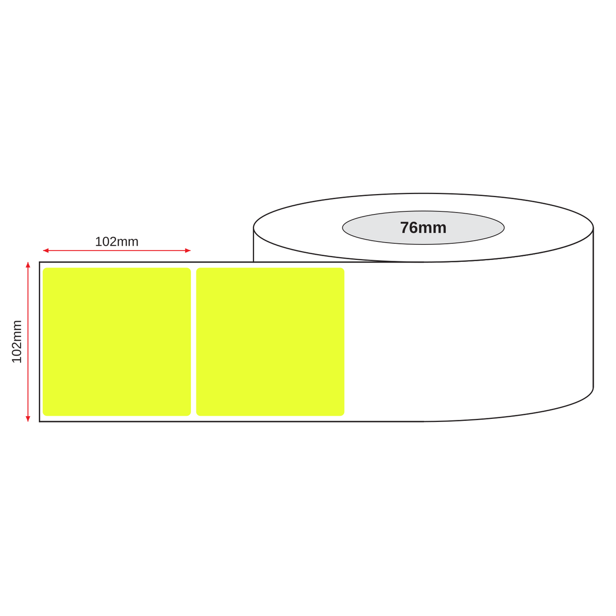 Thermal Direct Label Paper Fl. Yellow Permanent 102mm x 102mm Perf. 1500/roll 76mm core - Omni Packaging 