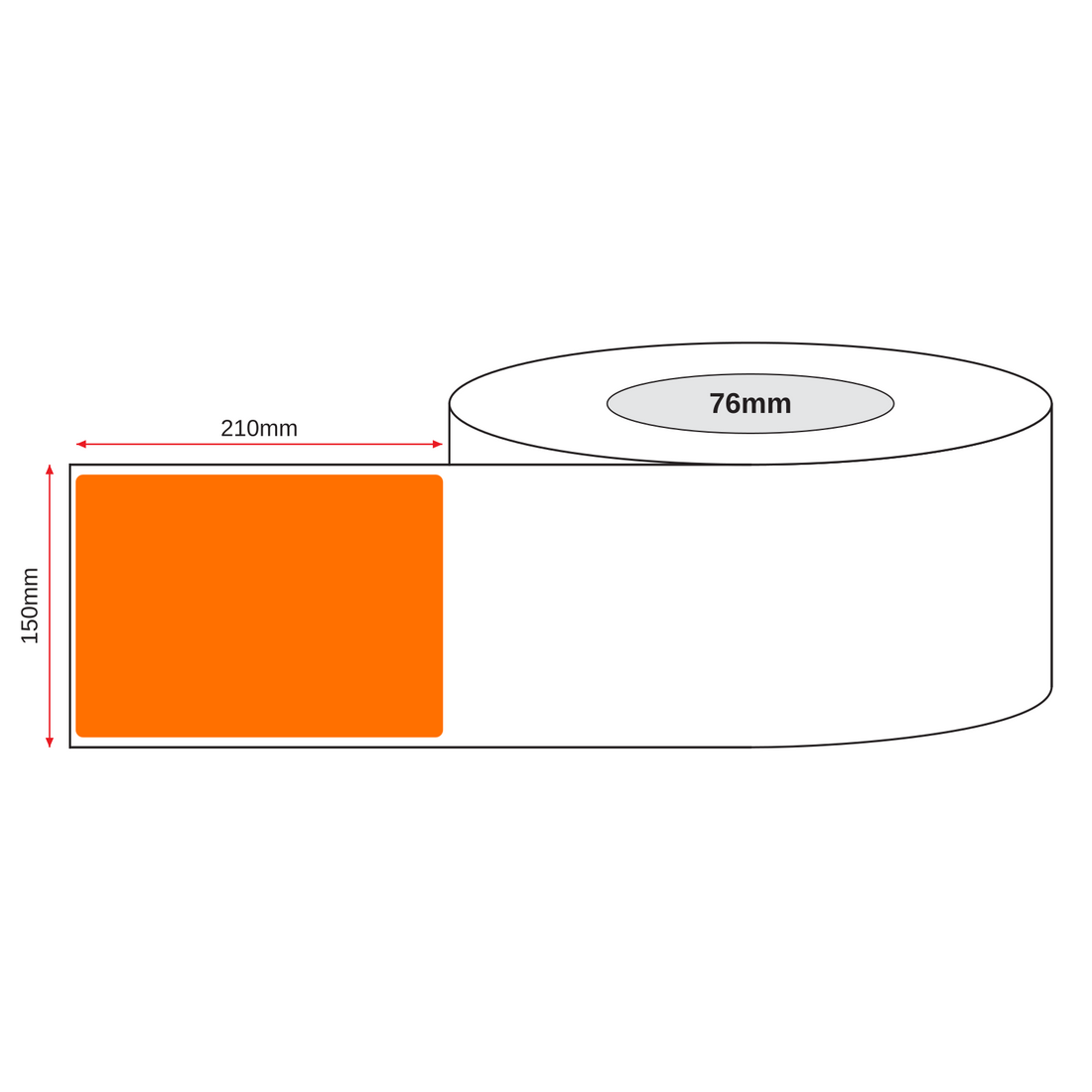 Thermal Direct Label Paper Fl. Orange Permanent 150mm x 210mm Perf. 750/roll 76mm core - Omni Packaging 