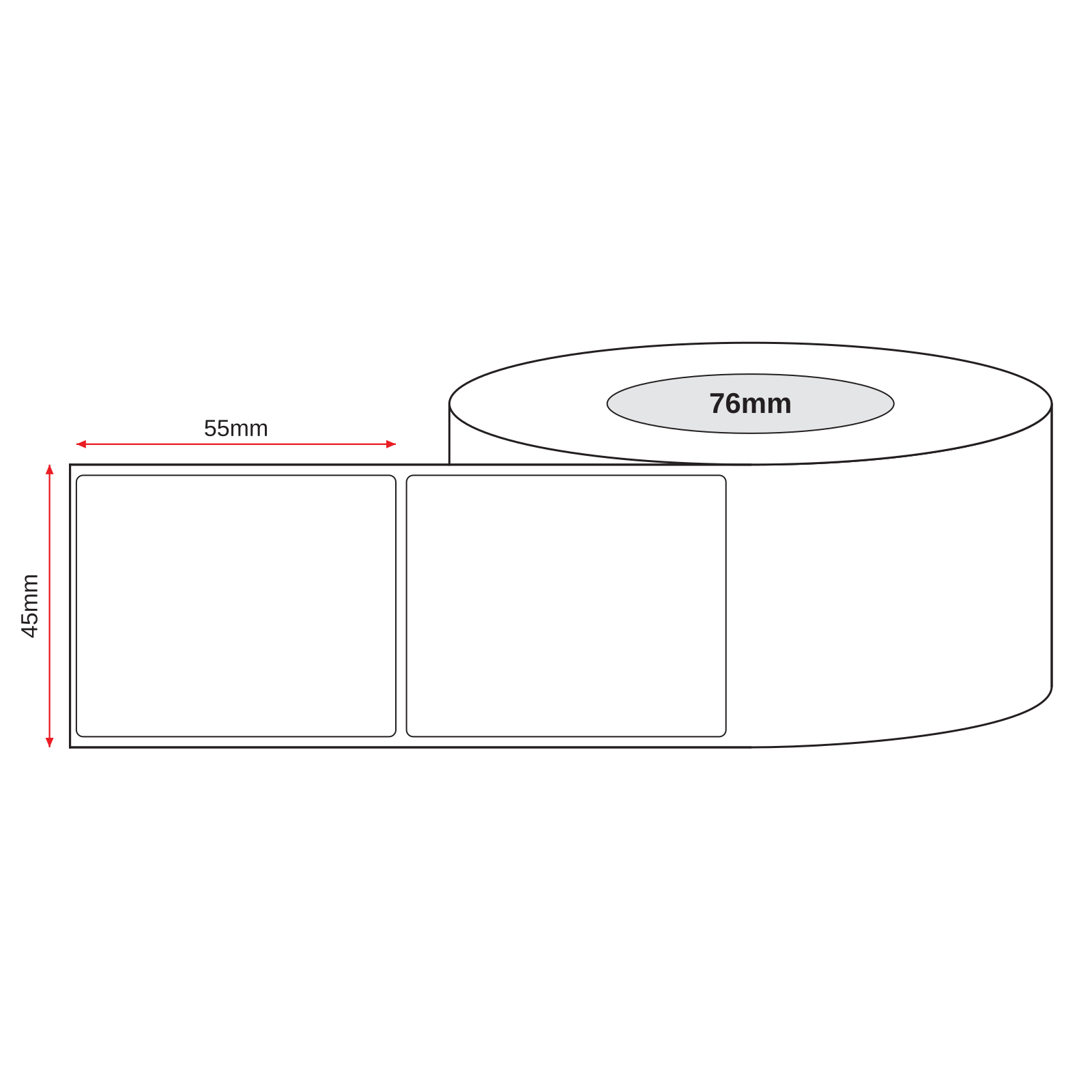 Thermal Direct Label Paper White Permanent 45mm x 55mm Non Perf. 5000/roll 76mm core - Omni Packaging 