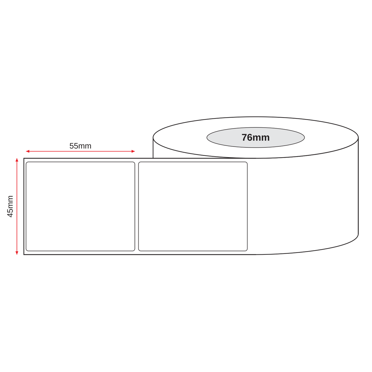 Thermal Direct Label Paper White Permanent 45mm x 55mm Non Perf. 5000/roll 76mm core - Omni Packaging 