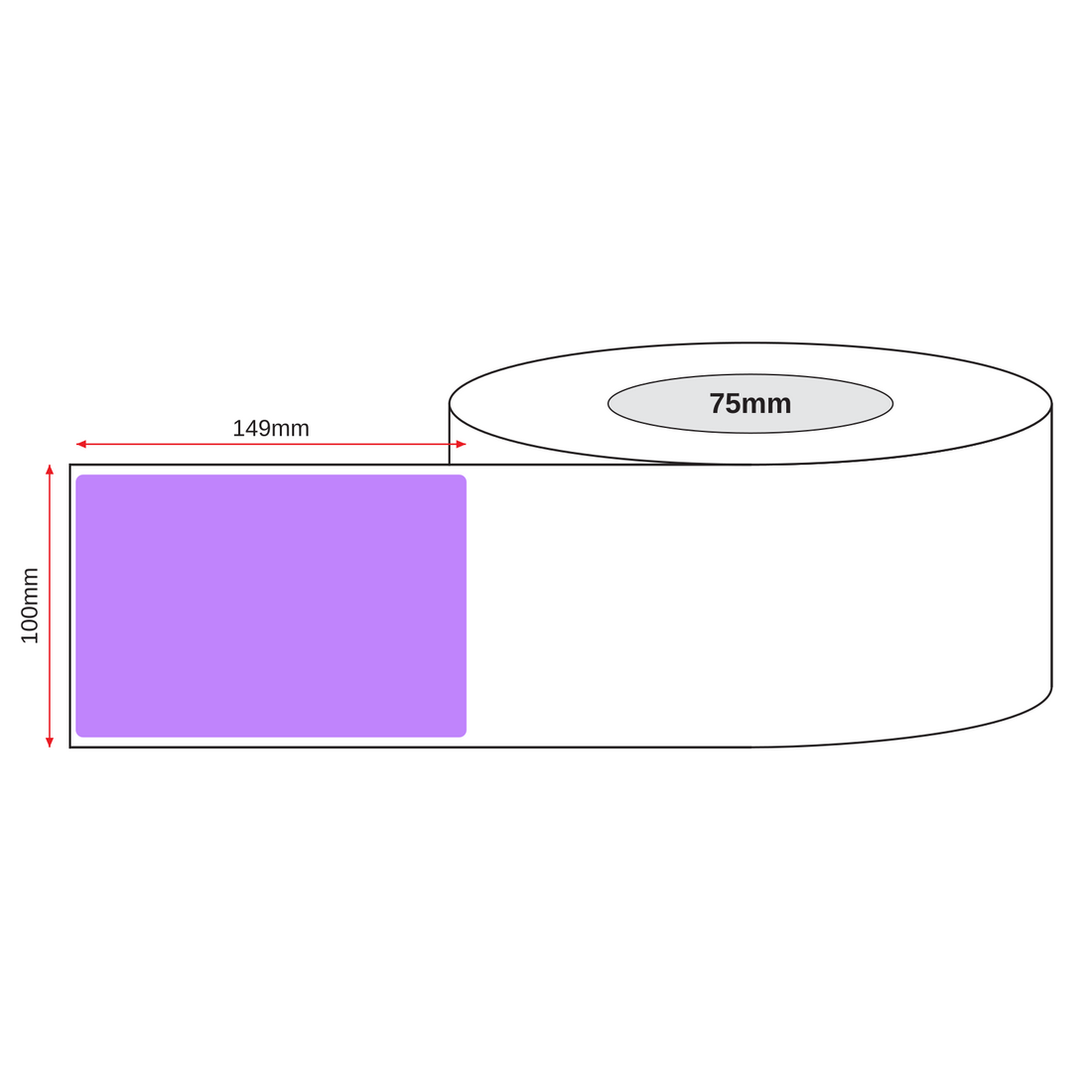 Purple Thermal Labels Direct 100mm x 149mm 1000/roll 75mm Core - Omni Packaging 