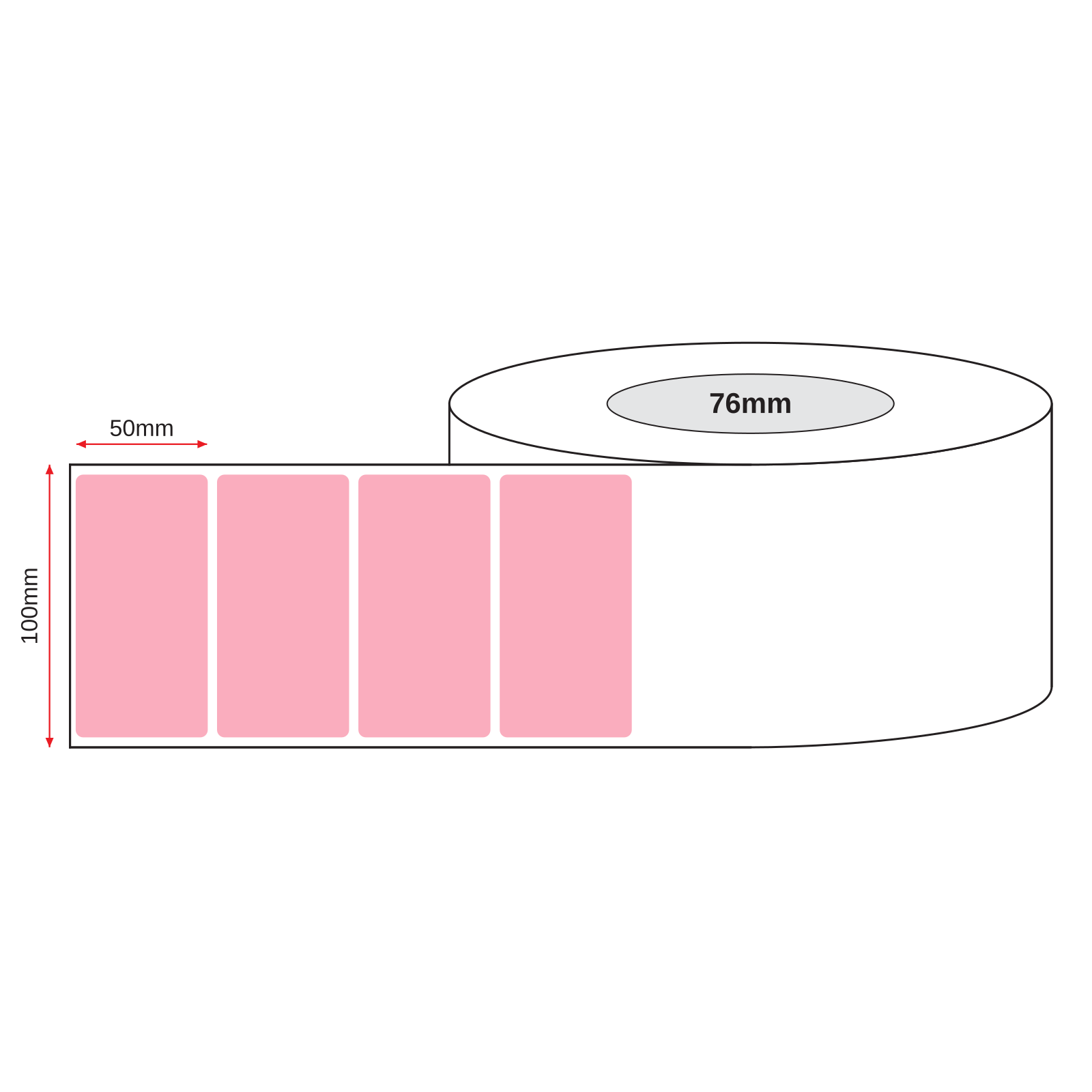 Direct Thermal Label Pink 100mm x 50mm 76mm Core 3000 per roll - Omni Packaging 