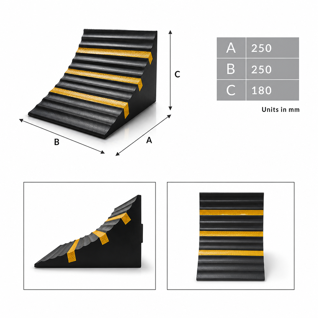 Heavy Duty Rubber Wheel Chocks 250 x 250 x 180mm - Omni Packaging 
