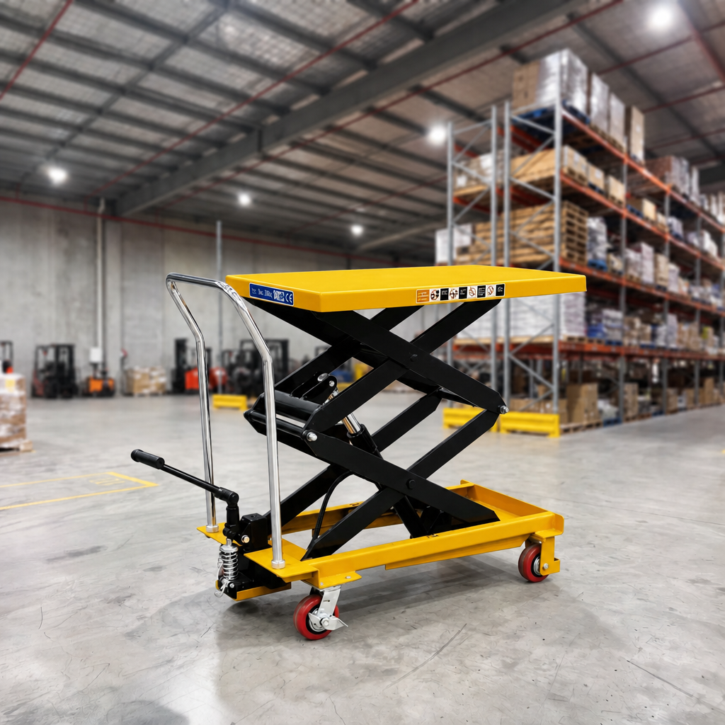Spring Pallet Lift Table Elevator with Pallet Truck Base - Omni Packaging 