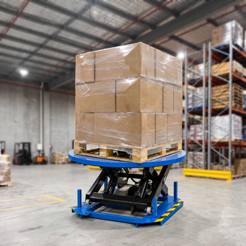 Rotatable Electric Pallet Lift Table with Pallet Truck Base