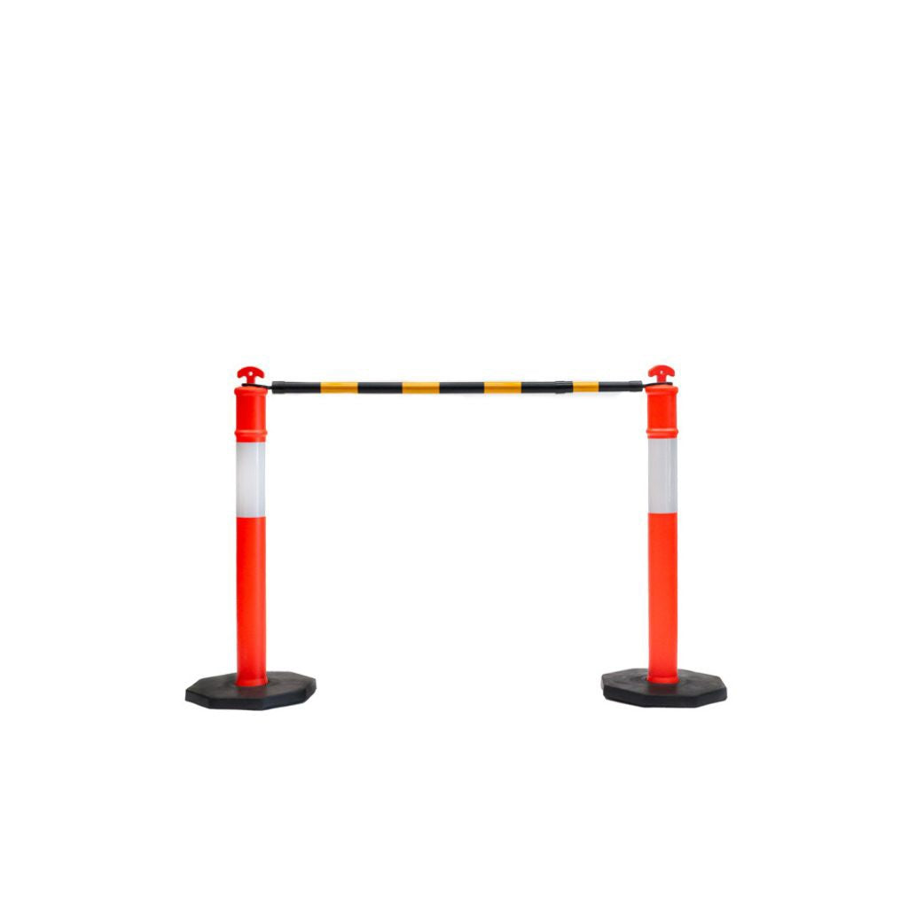 Traffic Cone Retractable Bar - Black/Yellow (Extending 1.2m to 2m) - Omni Packaging 