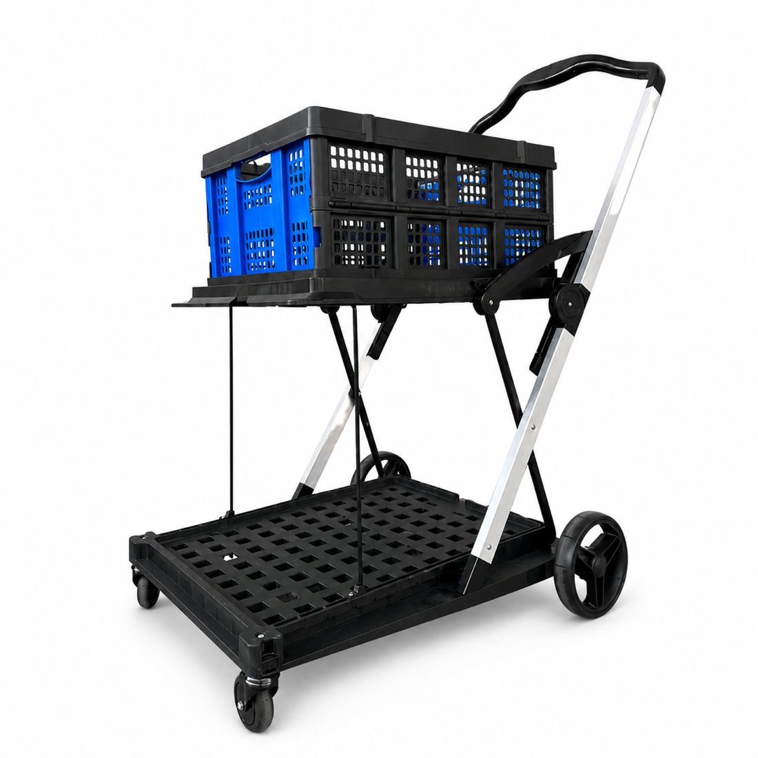 50Kg Rated Portable Aluminium Folding Trolley With Crate - Omni Packaging 