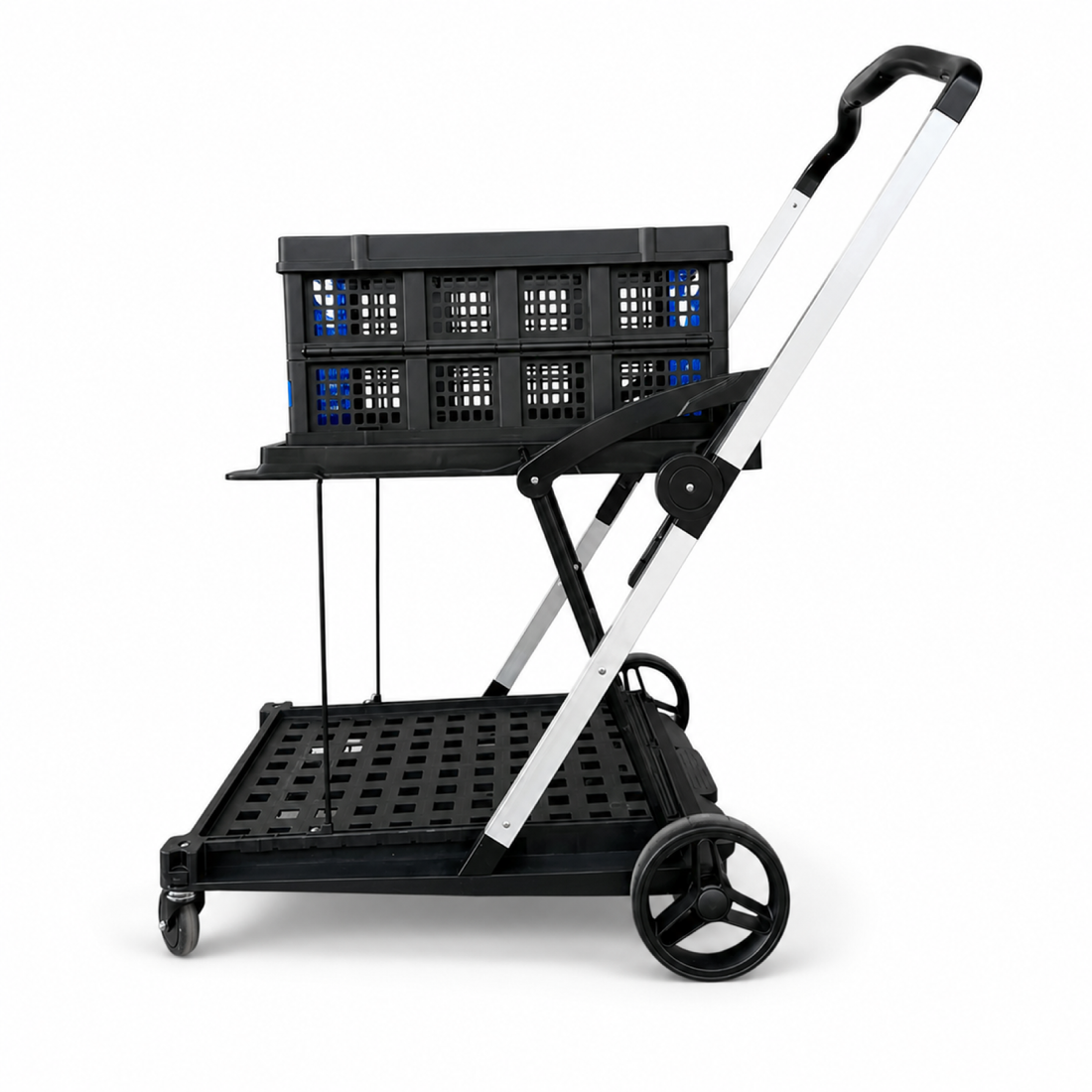 50Kg Rated Portable Aluminium Folding Trolley With Crate - Omni Packaging 