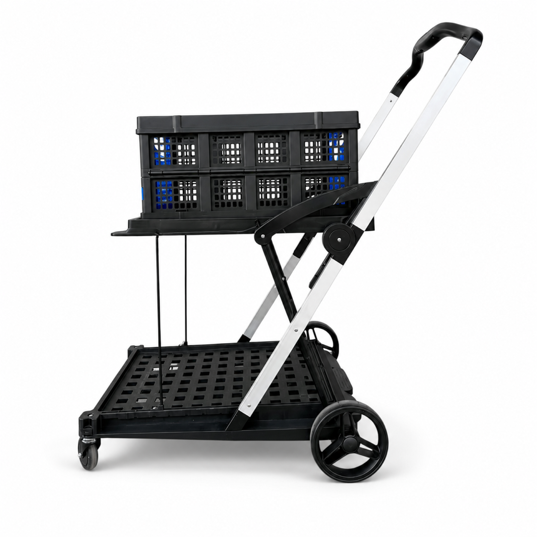 50Kg Rated Portable Aluminium Folding Trolley With Crate - Omni Packaging 