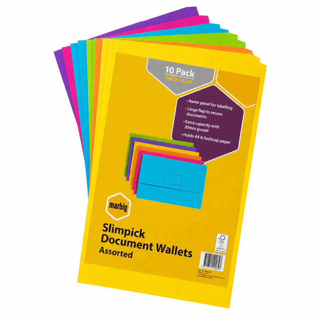 Marbig Slimpick Assorted Document Wallets 10 Pack