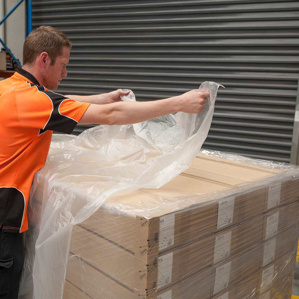 Plastic Pallet Top Sheets LDPE Clear 1680mm x 1680mm 250 per roll - Omni Packaging 
