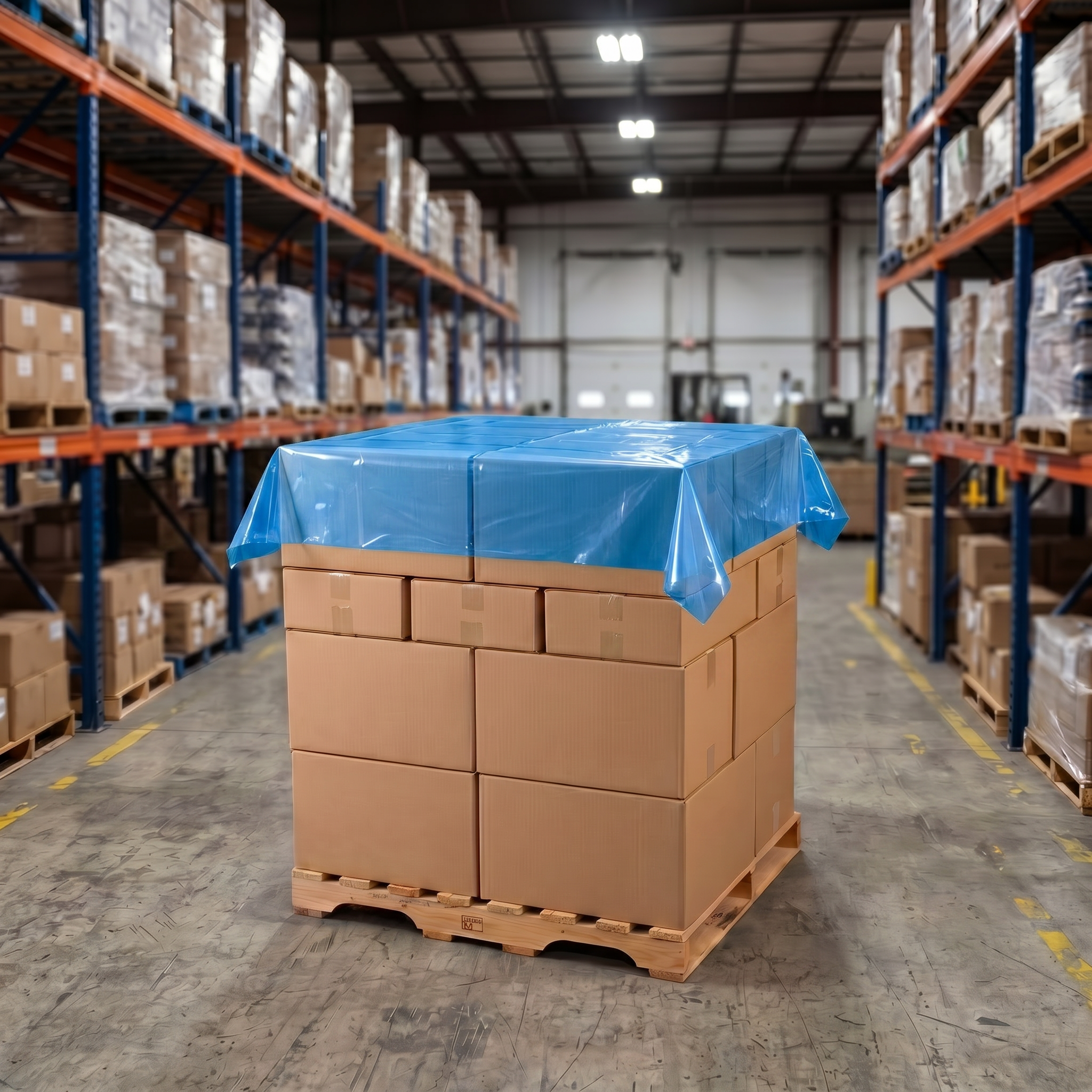 Plastic Pallet Top Sheets BLUE 1680mm x 1680mm HDPE 250 per roll - Omni Packaging 