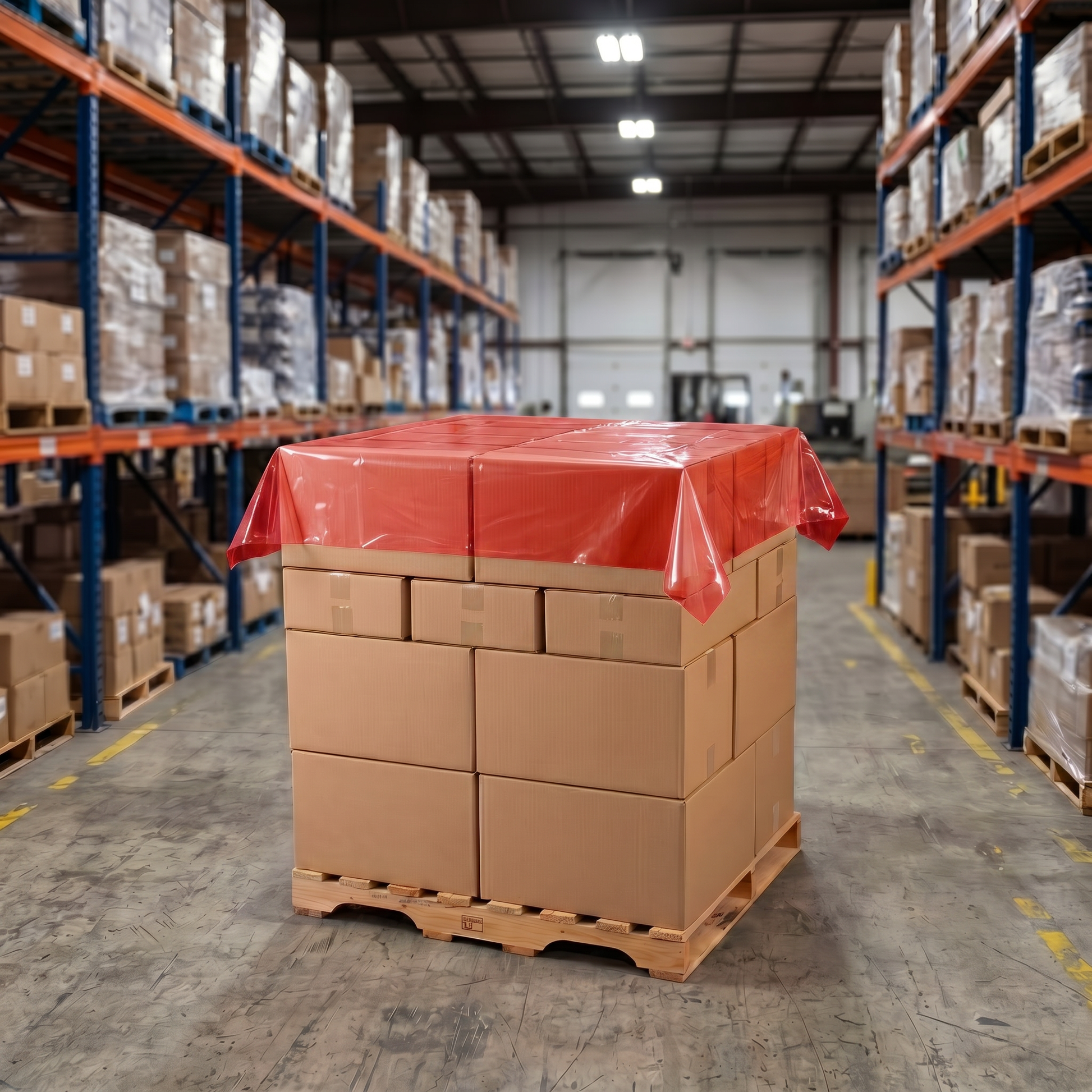 Plastic Pallet Top Sheets RED 1680mm x 1680mm HDPE 200 per roll - Omni Packaging 