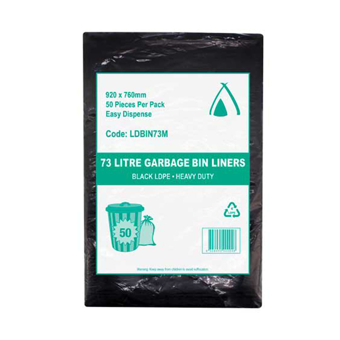 Bin Liners 73 Litre Black 760 x 920mm (250/ctn) - Omni Packaging 