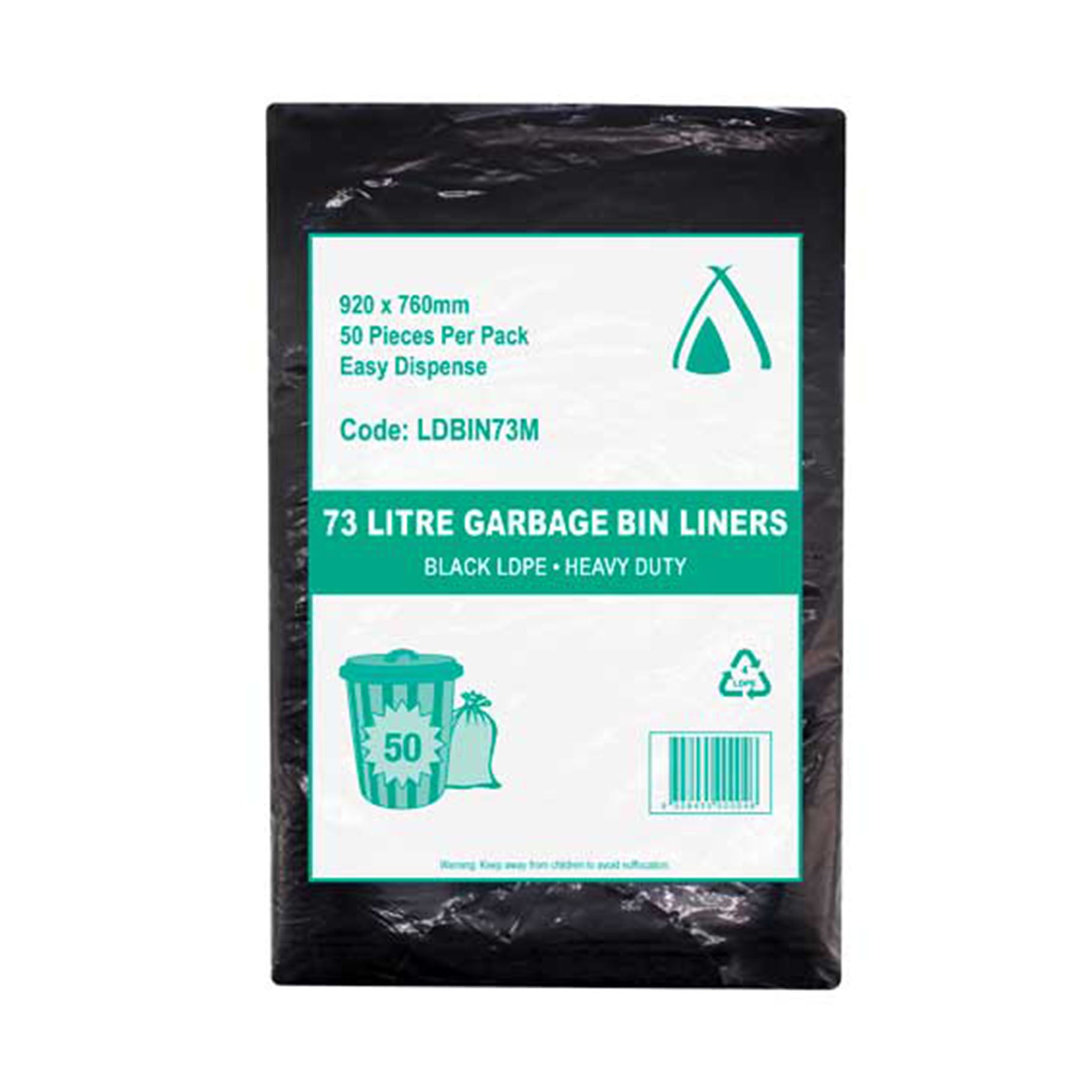 Bin Liners 73 Litre Black 760 x 920mm (250/ctn) - Omni Packaging 
