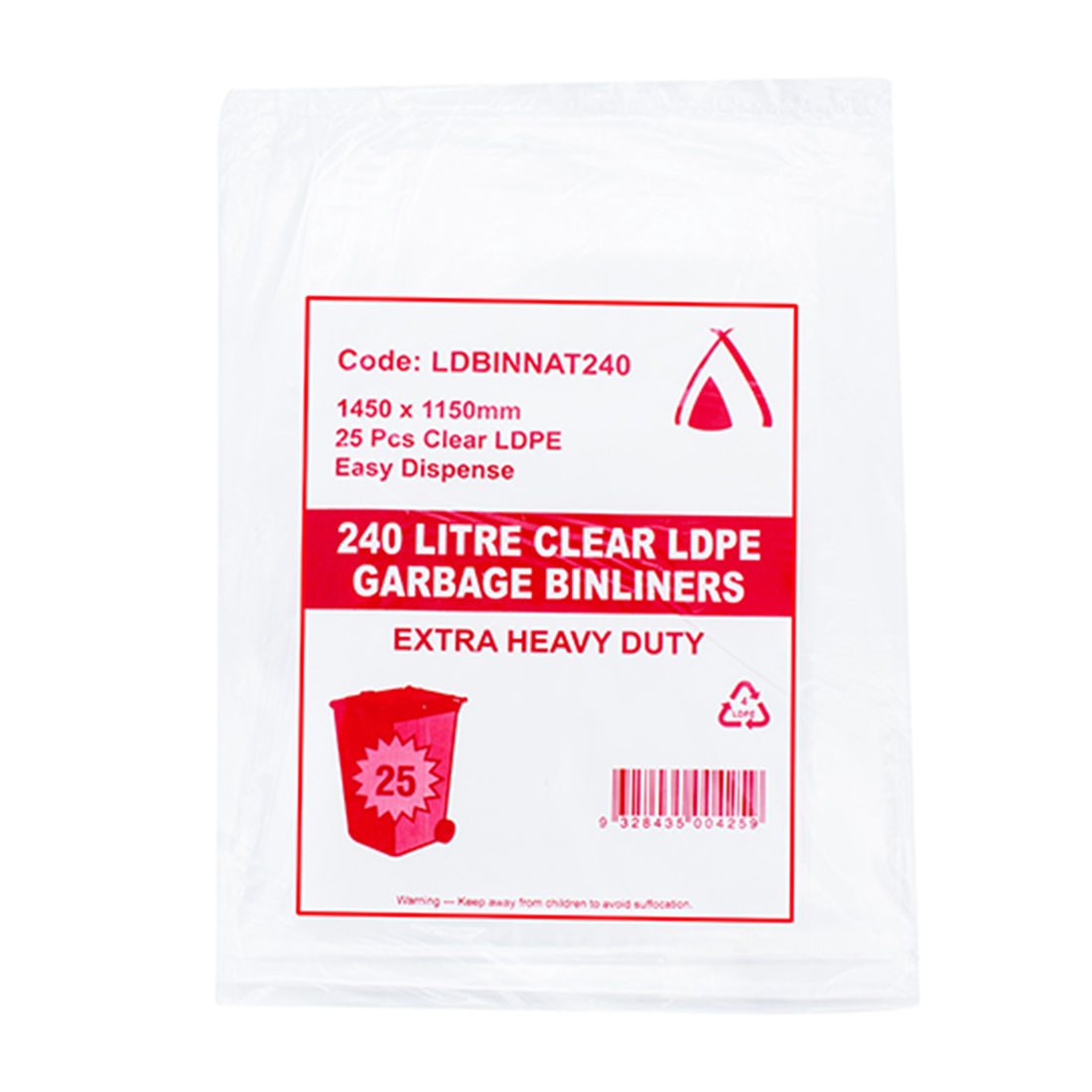 Bin Liners 240 Litre Clear 1450 X 1150mm 20um (200/ctn) - Omni Packaging 