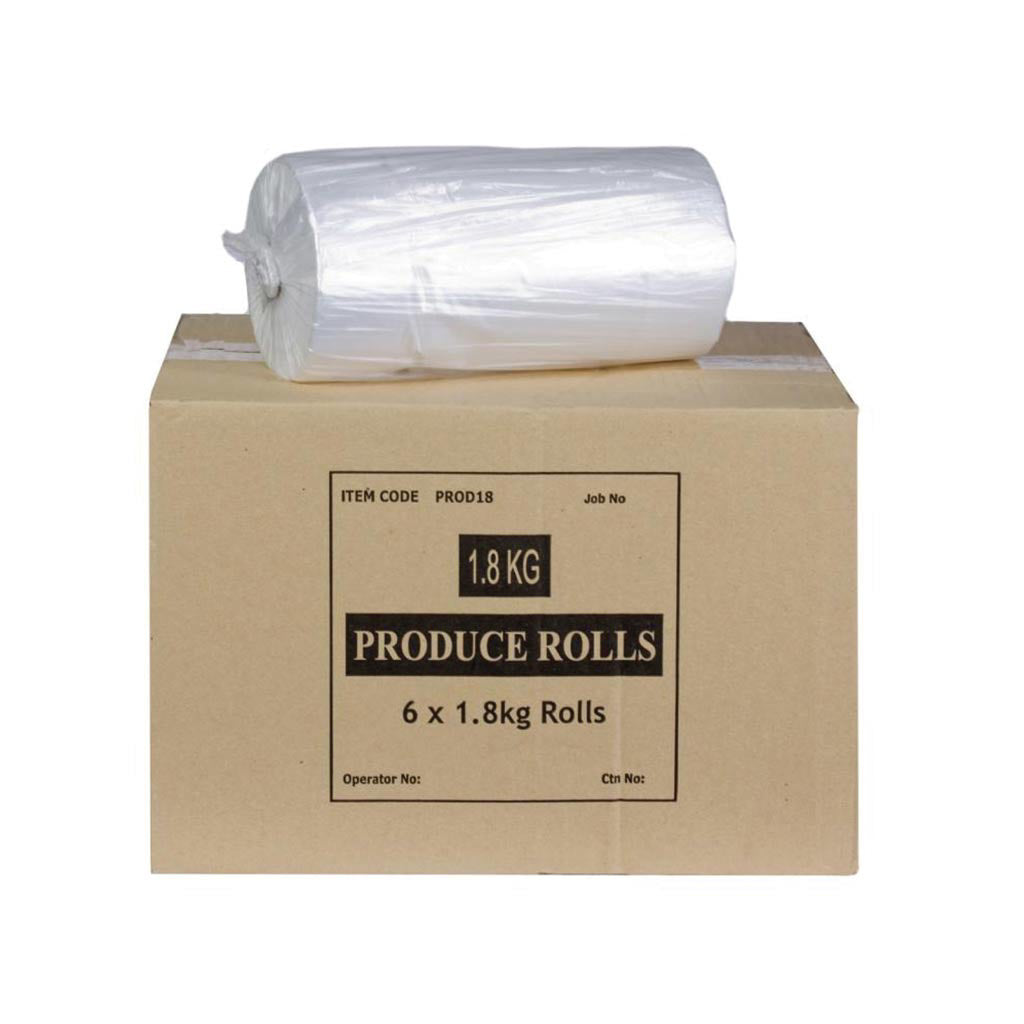Produce Bags HDPE 250mm + 100mmW x 450mmL x 11um 500/roll - Omni Packaging 