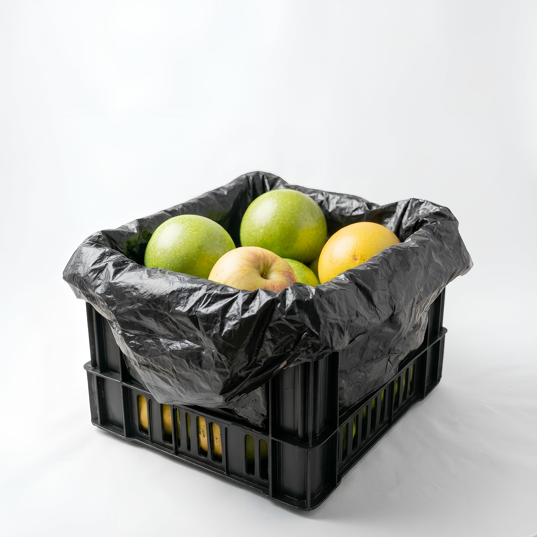 Fruit / Vegetable Crate Plastic Liner Bag Black Food Grade 640mm + 390mm x 640mm 40um 520/roll - Omni Packaging 
