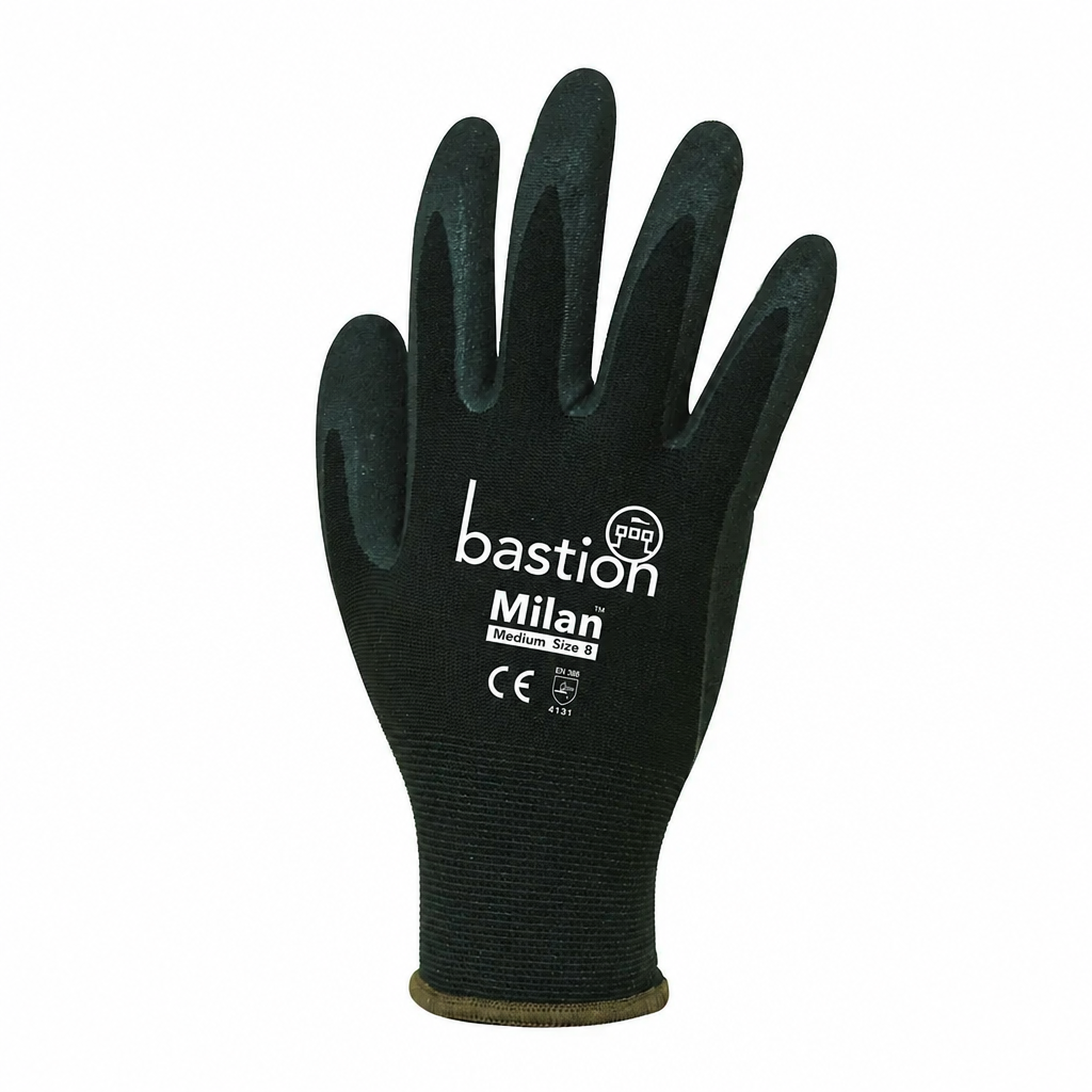 Safety Gloves Black Grip Nitrile Coated - Medium