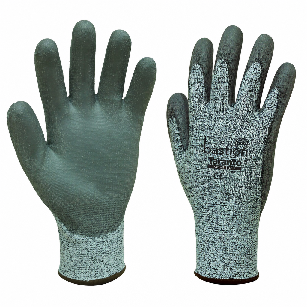 Safety Gloves Taranto Grey - Cut 5 HPPE 13G Polyurethane Coating Small Size 7